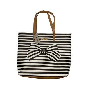 Kenneth Cole Reaction Stripe Tote Bag Black/White PVC Spacious‎ Interior NWT